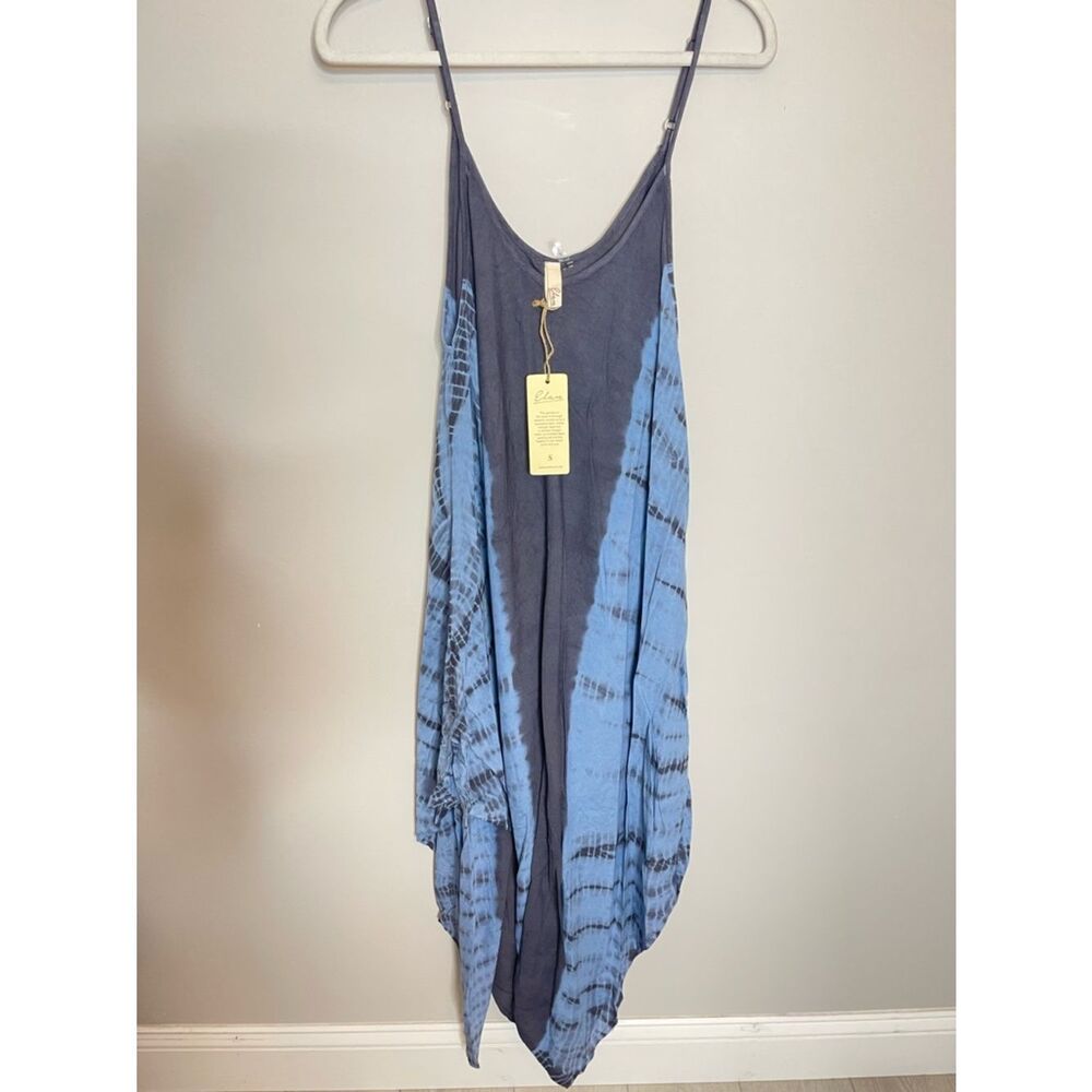Elan Tie Dye Maxi Dress Handkerchief Hem Boho Draped Adjustable Straps NWT - Picture 2 of 8